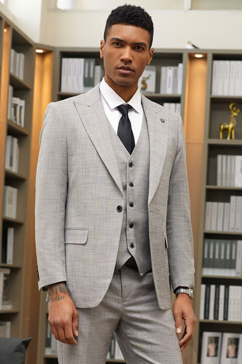 Stacy Adams Grey Windowpane Plaid Suit - One Button Vested