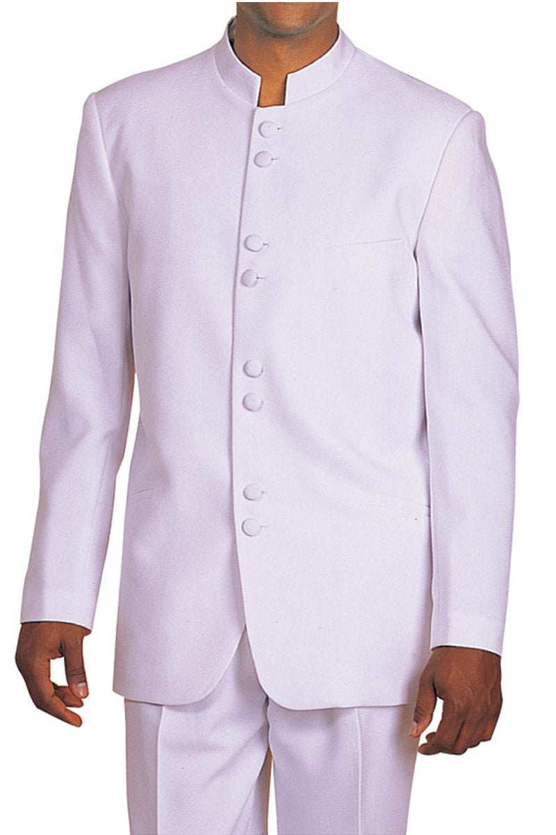 8 Button Mandarin Collar Suit - White