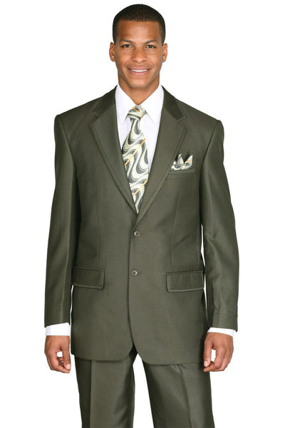 Mens Classic 2 Button Suit with Lapel Trim in Olive