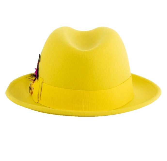 1920s Yellow Fedora – Men’s Narrow Brim Crushable Wool Trilby Dress Hat
