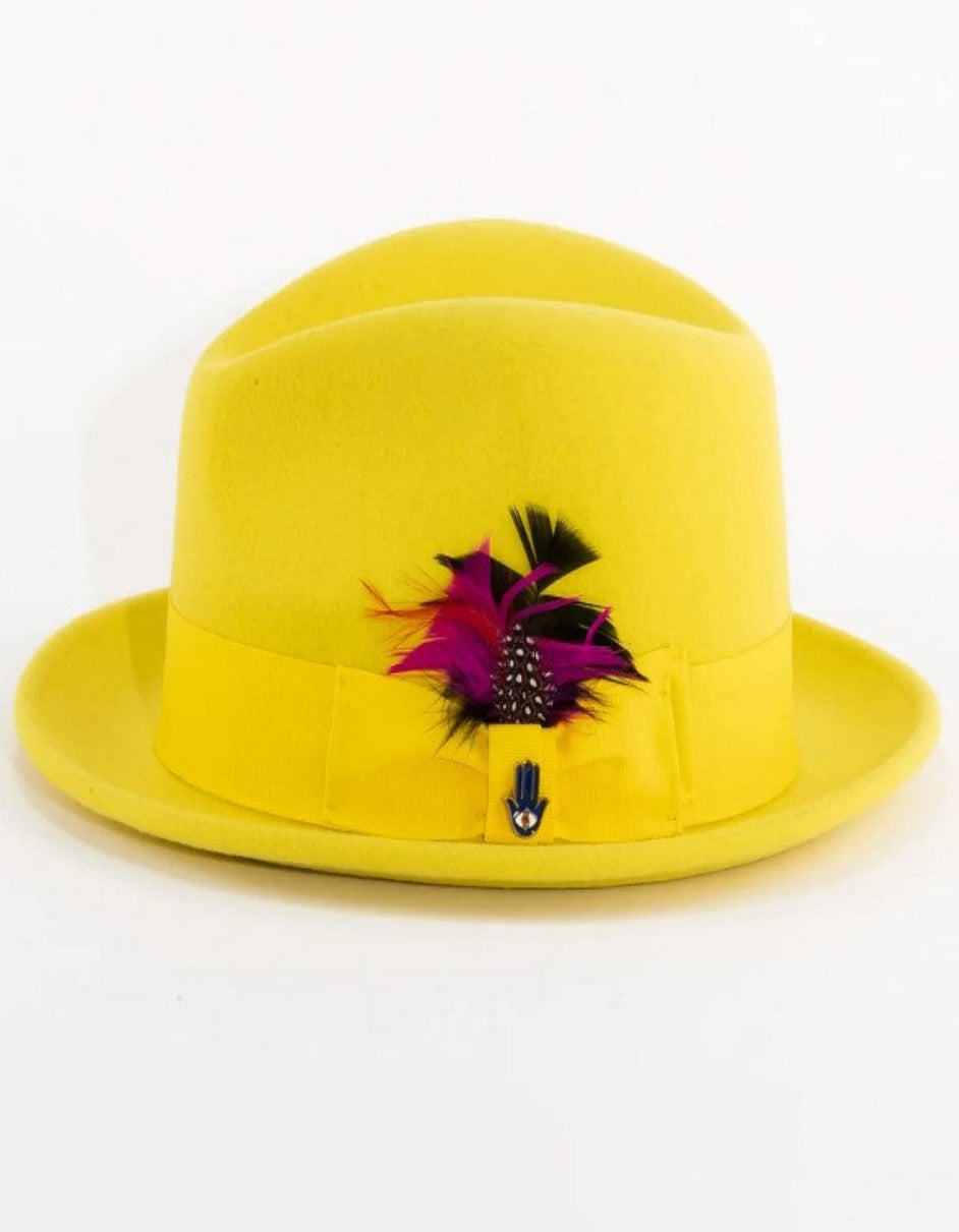 1920s Yellow Fedora – Men’s Narrow Brim Crushable Wool Trilby Dress Hat