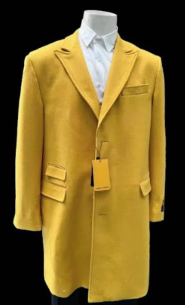 Gold Yellow Wool Overcoat for Men