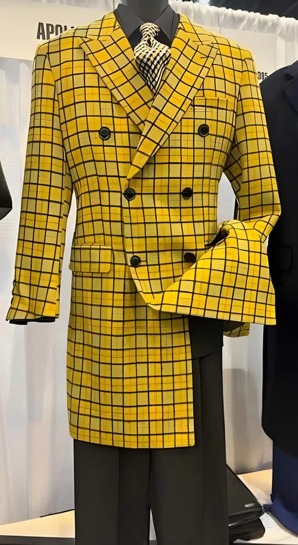 Mens Plaid Wool Peacoat in Yellow