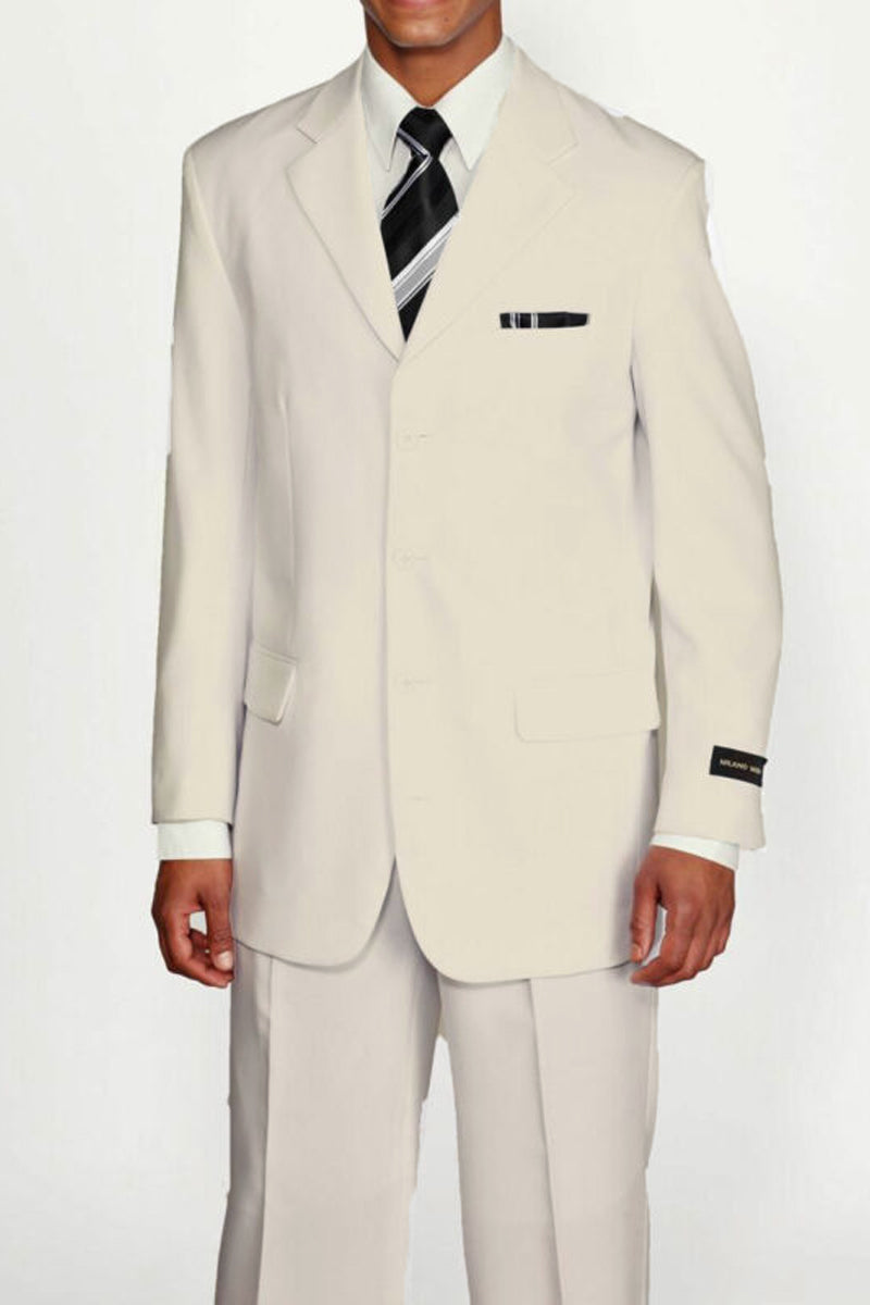 Mens 4 Button Polyester Fashion Suit in Cream