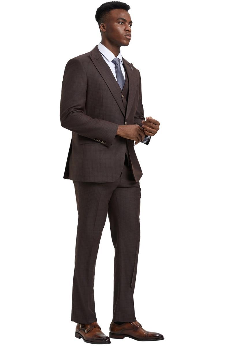 Stacy Adams Brown Windowpane Plaid Suit