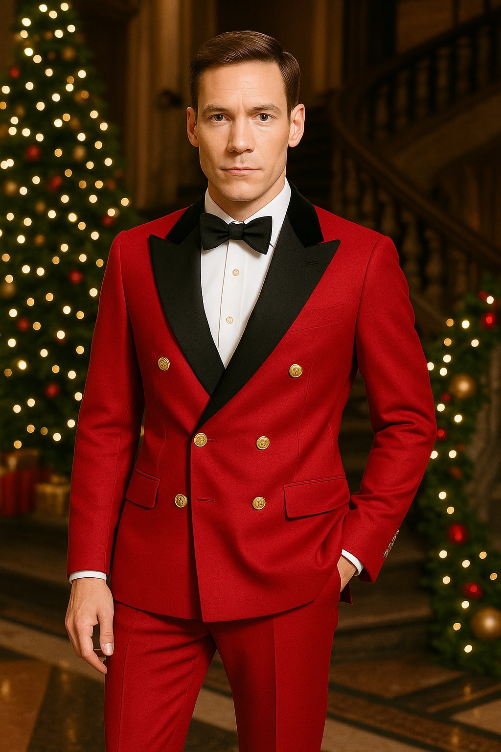 Red Velvet Lapel Double-Breasted Tuxedo