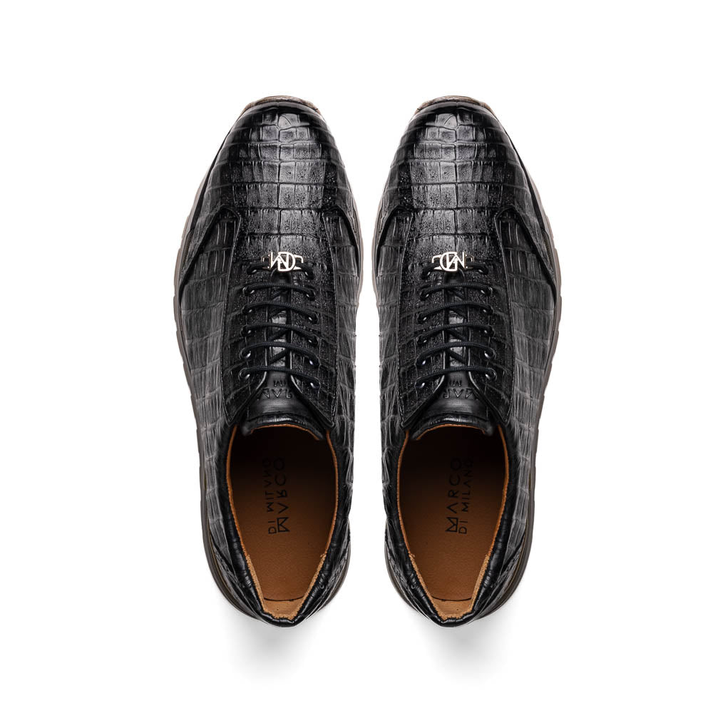 Alonzo Black Caiman Crocodile Sneakers