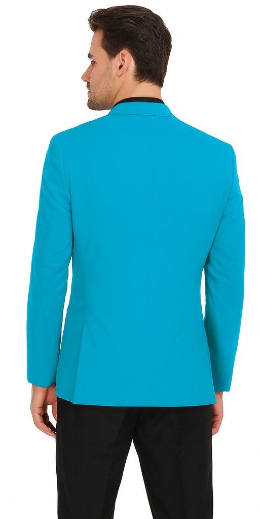 Alberto Nardoni Turquoise ~ Aqua Light Blue Tuxedo and Black Lapel Vested Suit With Black Vest
