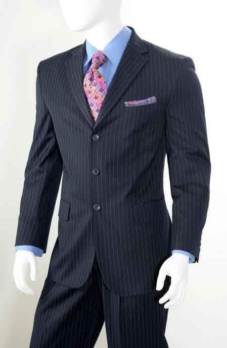 Albeto Nardoni 3 Buttons Navy Blue Pinstripe Wool Three Buttons Style Suit Pleated Pants