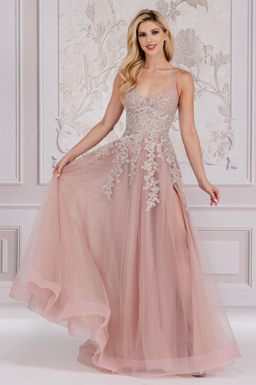 Amelia Couture TM1006 Strappy Embroidered Bustier Prom Evening Gown