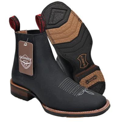 Mens Square Toe Cushioned leather Ankle Boots Black