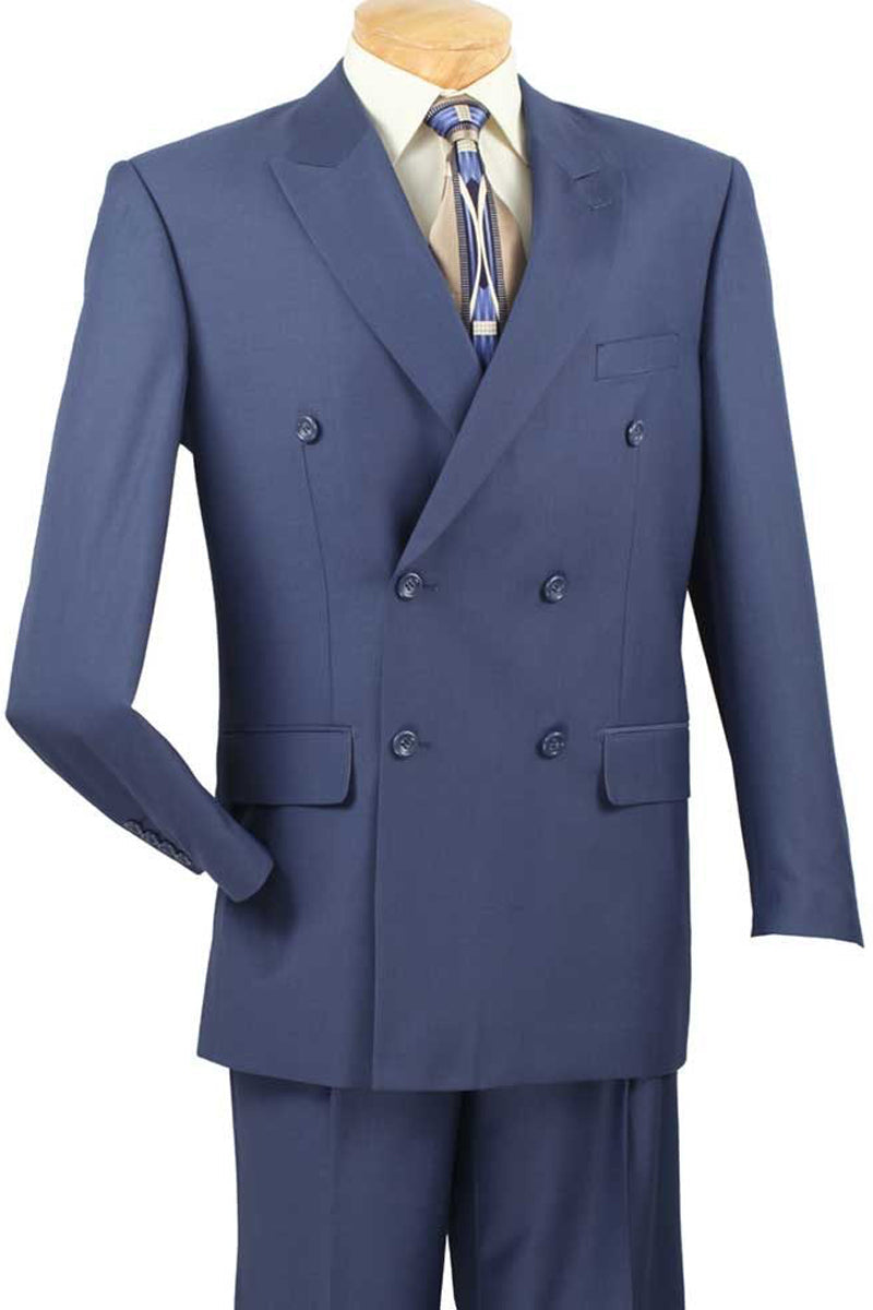 Classic Wool Feel Double Breasted Blue Suit