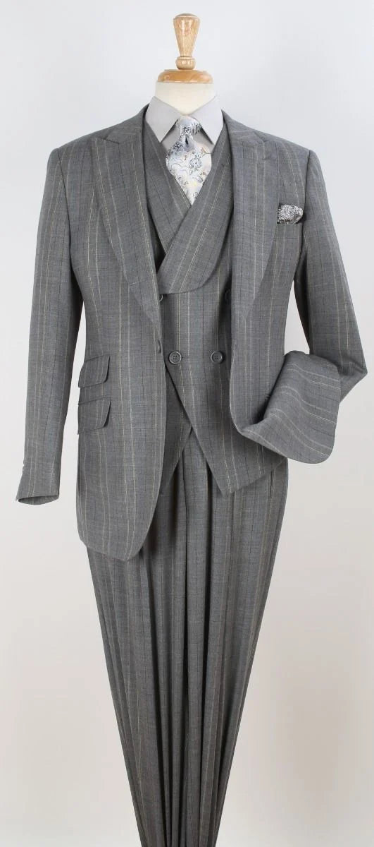 Apollo King Mens 3 Piece 100% Super 150s Wool Suit β High Fashion Double Breasted Vest, Peak Lapel Jacket