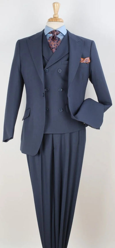 Apollo King Mens 3 Piece 100% Super 150s Wool Suit β Wide Peak Lapel, Double Breasted Vest
