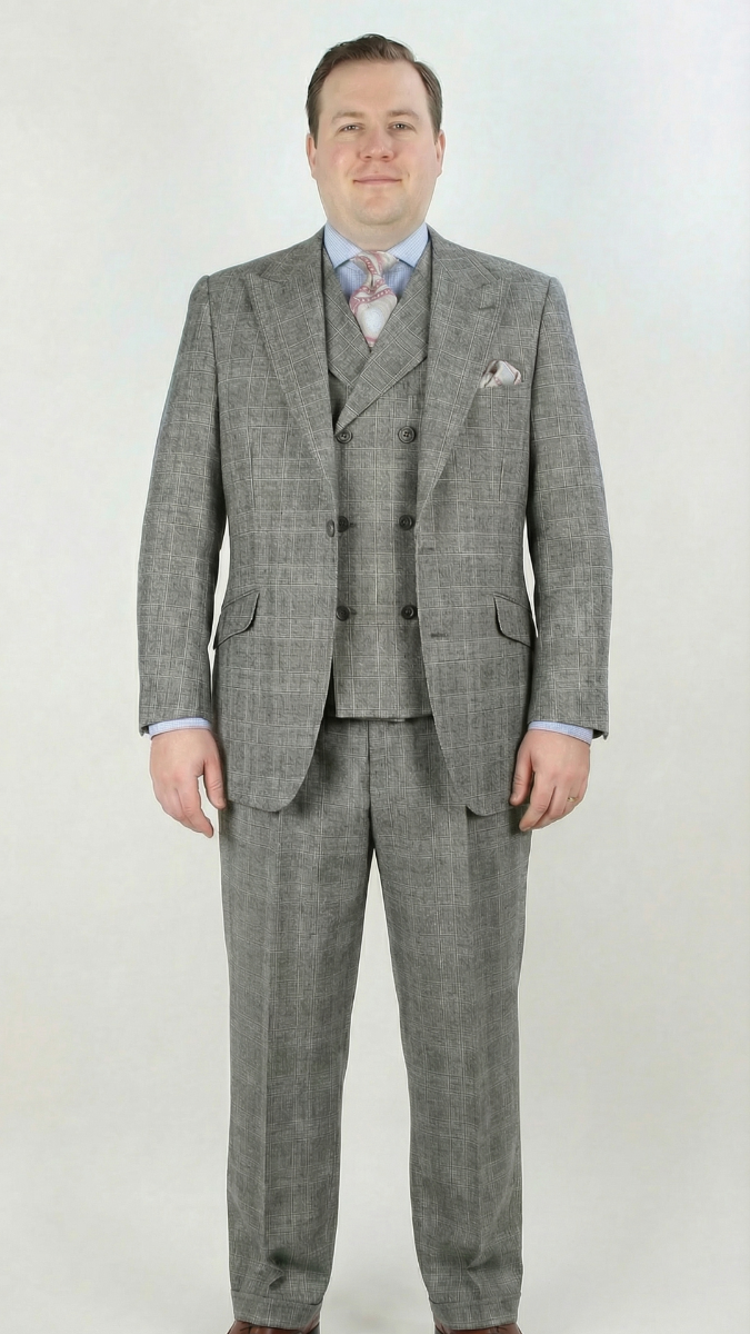 Apollo King Mens 3 Piece 100% Super 150s Wool Suit β Wide Peak Lapel, Double Breasted Vest