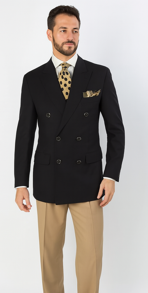 Apollo King Men's Double Breasted Sport Coat Peak Lapel