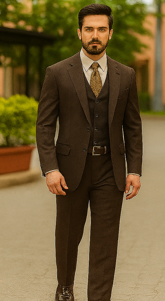 Apollo King Suit Brown Men's Two Button Notch Collar  Executive Classic Vested Suit main image 1