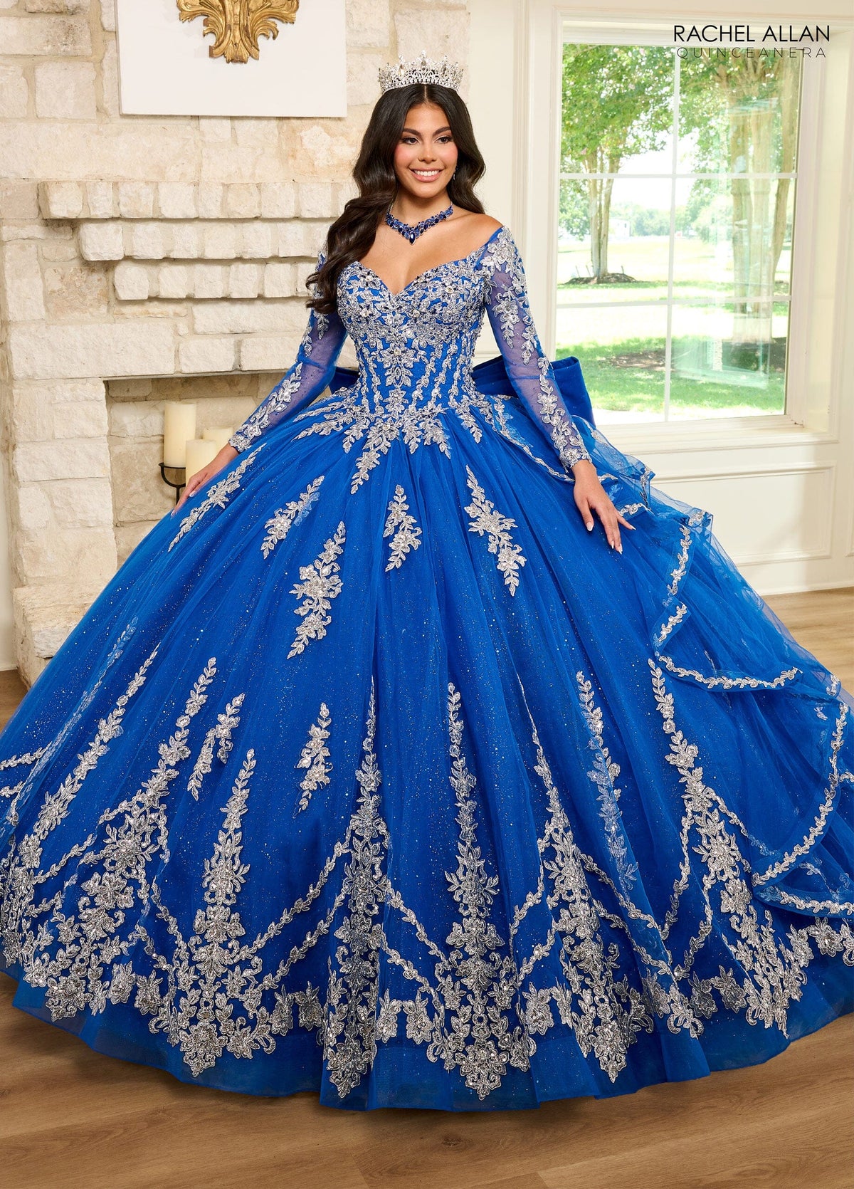 Rachel Allan RQ1137 Applique Long Sleeve Quinceanera Dress