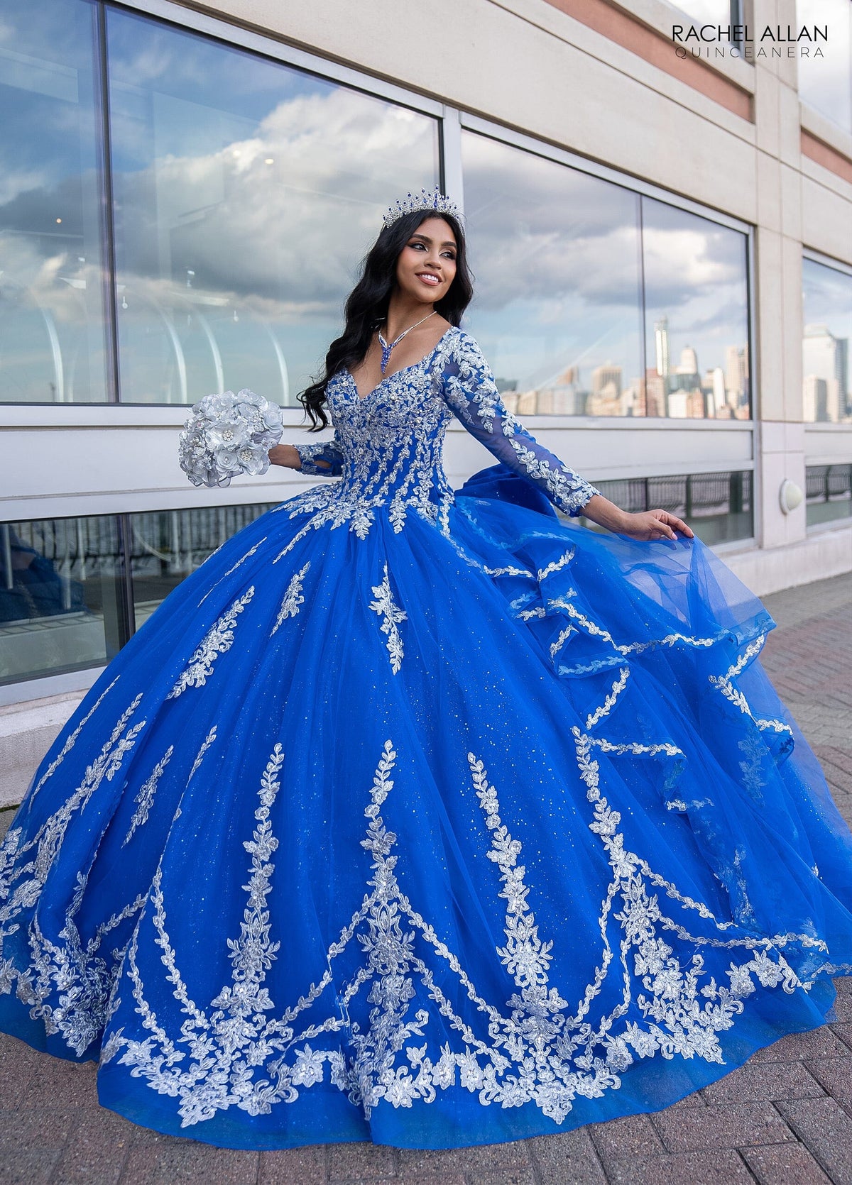 Rachel Allan RQ1137 Applique Long Sleeve Quinceanera Dress