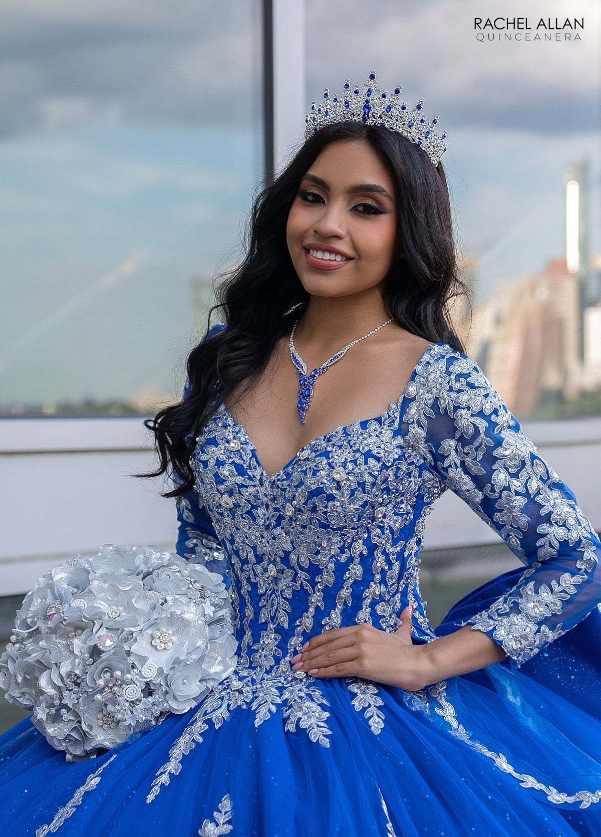 Rachel Allan RQ1137 Applique Long Sleeve Quinceanera Dress