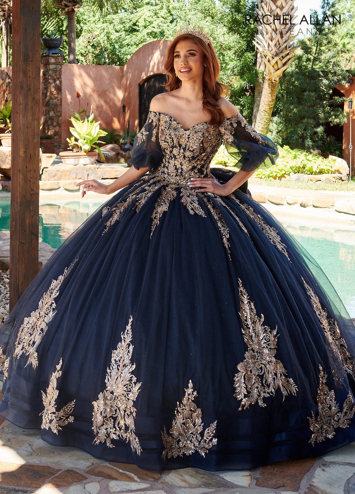 Rachel Allan RQ1110 Applique Puff Sleeve Quinceanera Dress