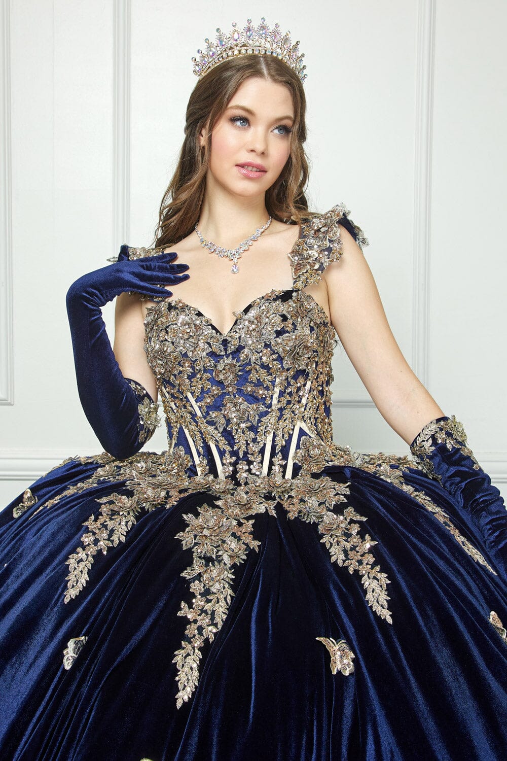 Applique Sweetheart Velvet Ball Gown by Bella Princess PQ1038