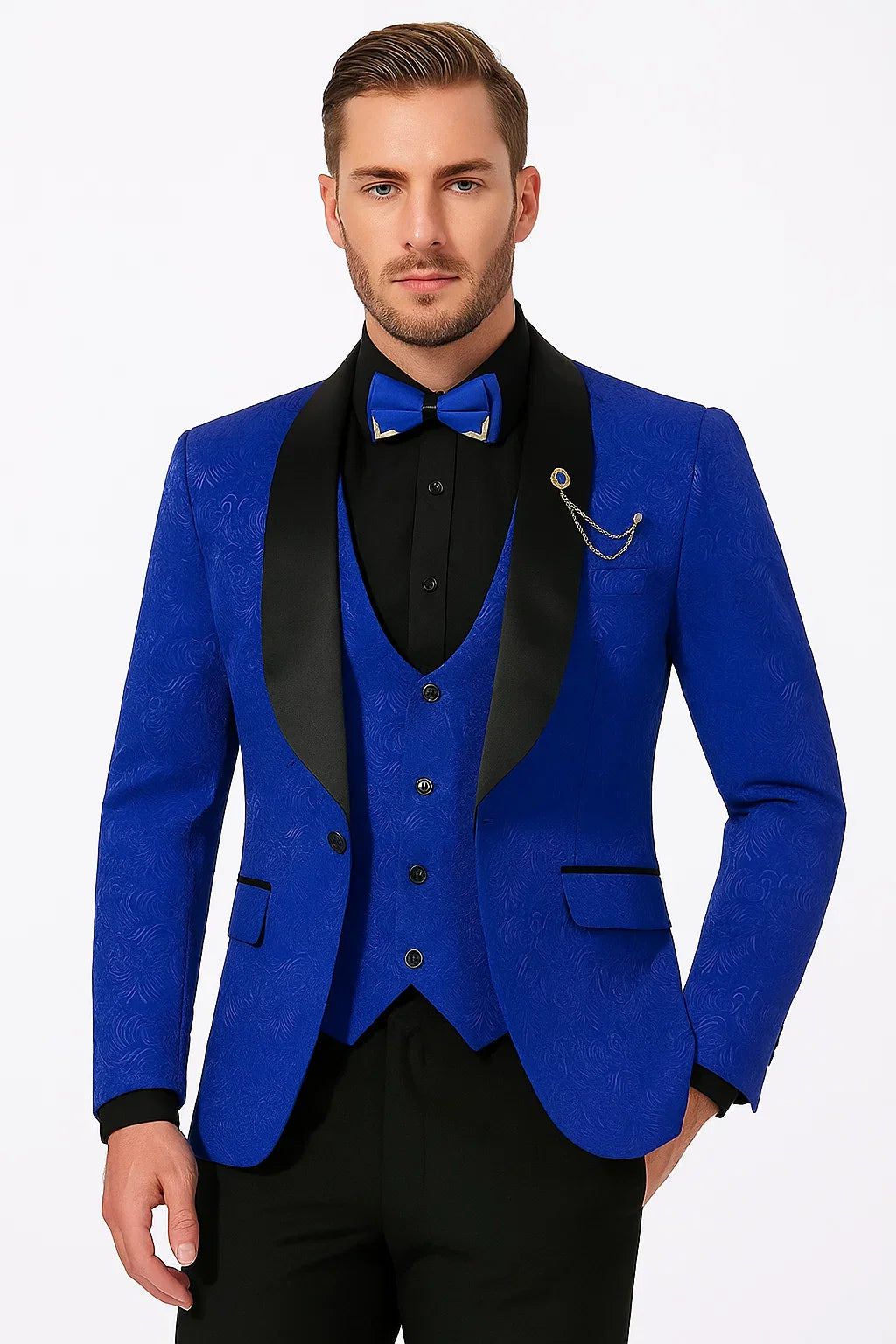 Men's Slim Fit Vested Paisley Tuxedo in Blue