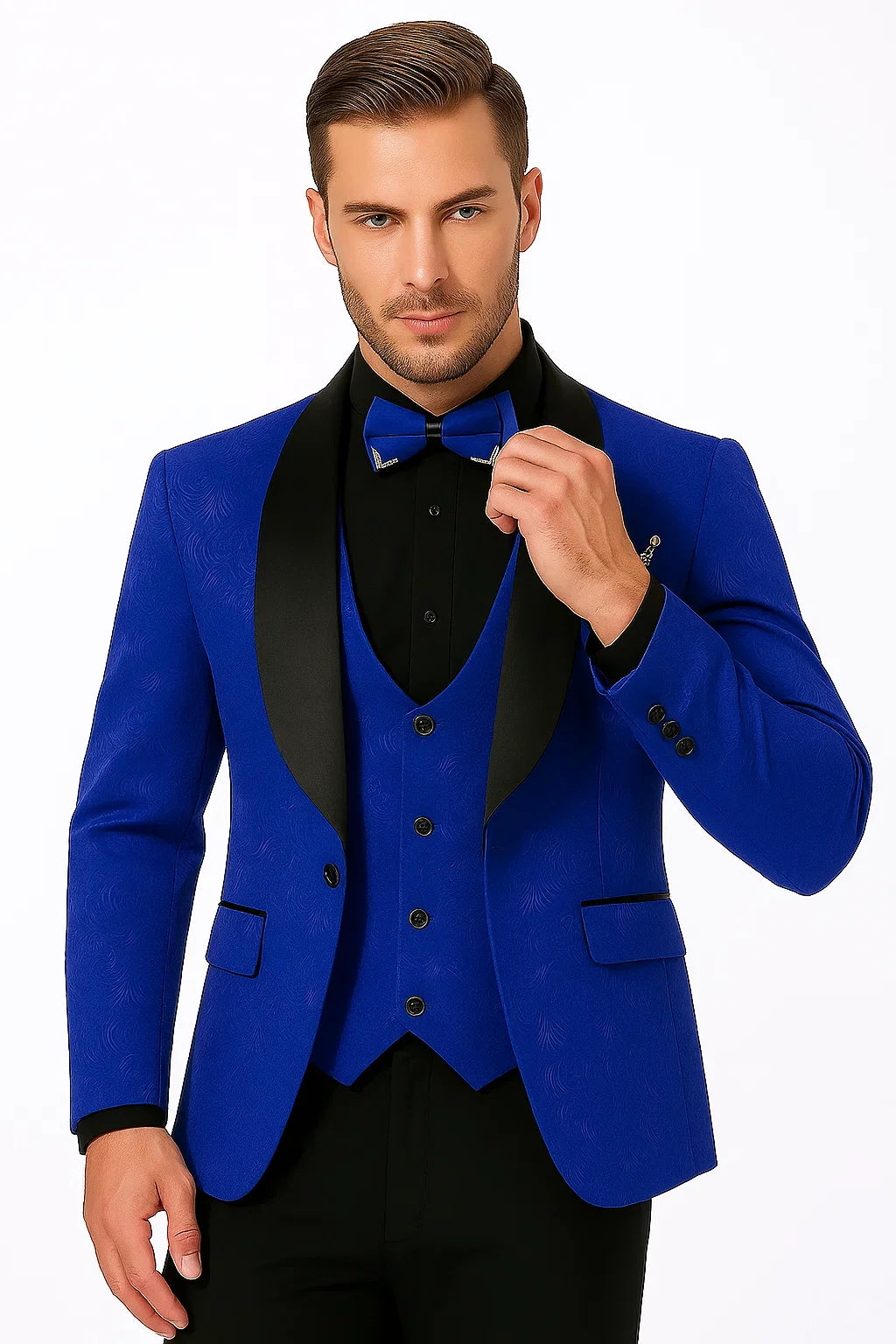 Men's Slim Fit Vested Paisley Tuxedo in Blue