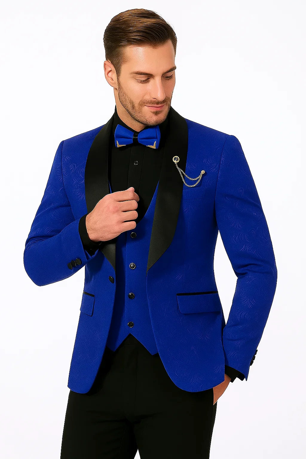 Men's Slim Fit Vested Paisley Tuxedo in Blue