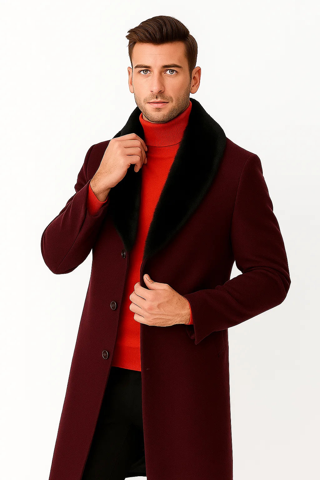 Men's Dark Burgundy ~ Wine ~ Maroon Big And Tall Overcoat