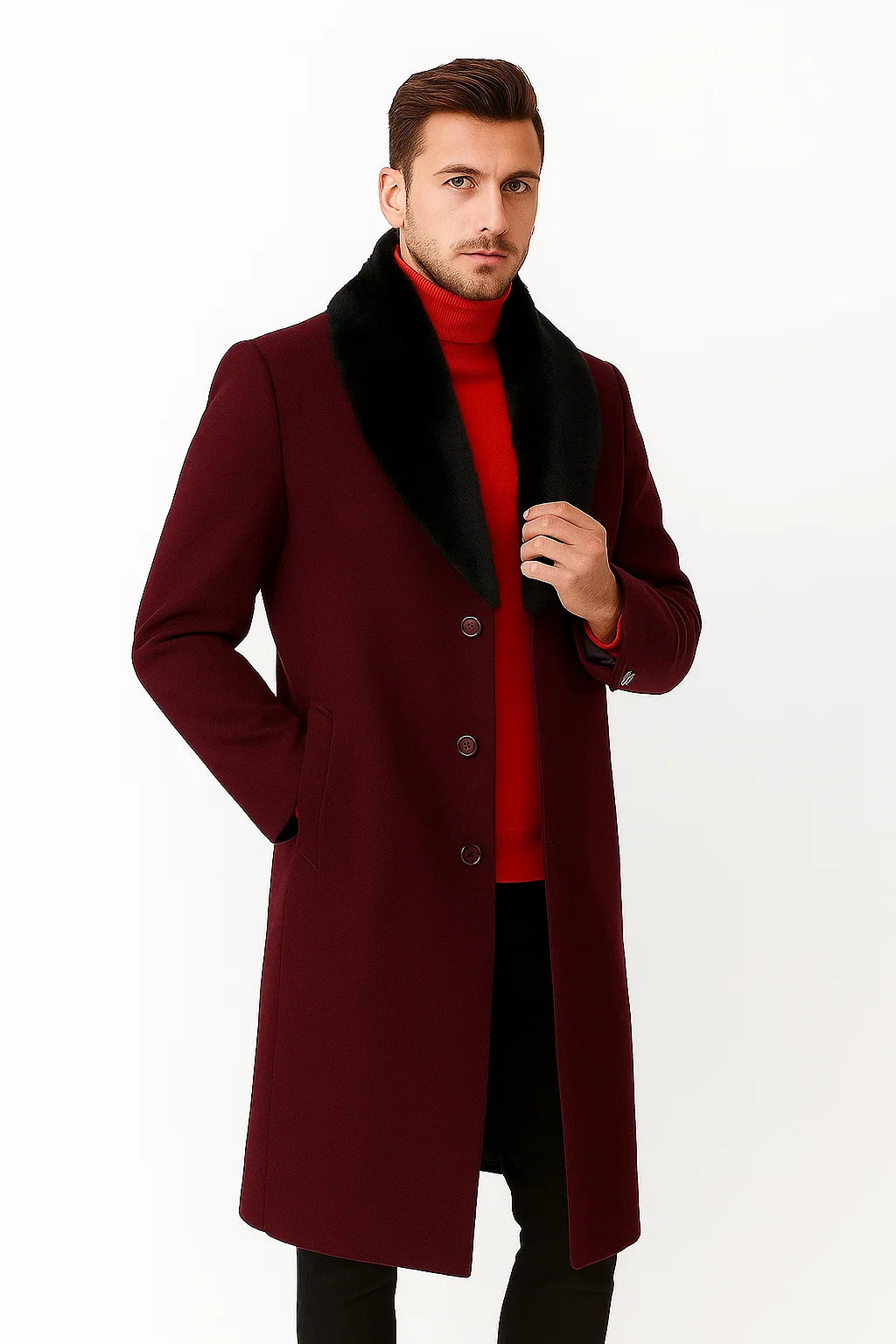 Men's Dark Burgundy ~ Wine ~ Maroon Big And Tall Overcoat
