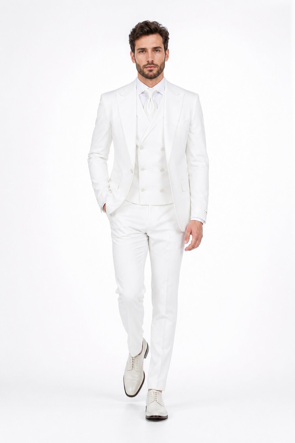 Tiglio Rosso Suit - Classic Fit Athletic Cut 100% Wool Super 150s Italian Fabric Peak Lapel in Color Off White