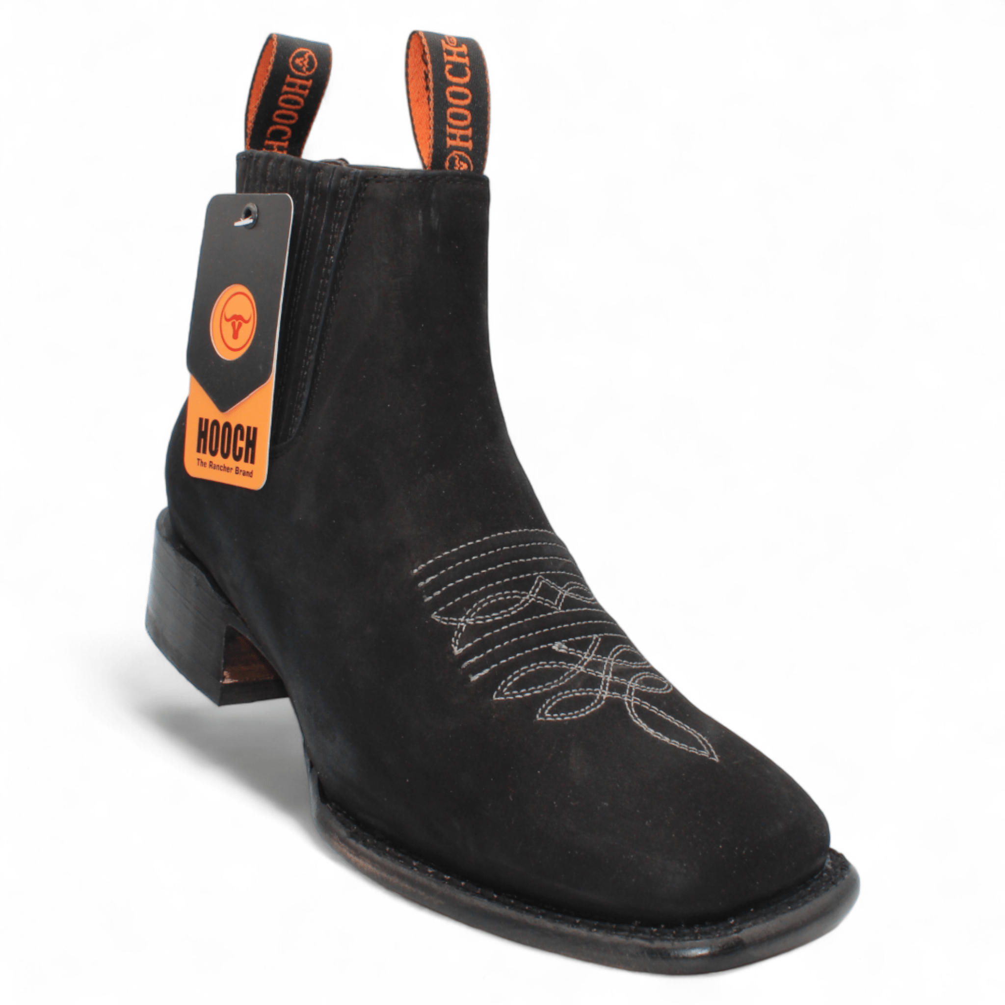 Men's Crazy Leather Square Toe Ankle Boots - Black H42P2805