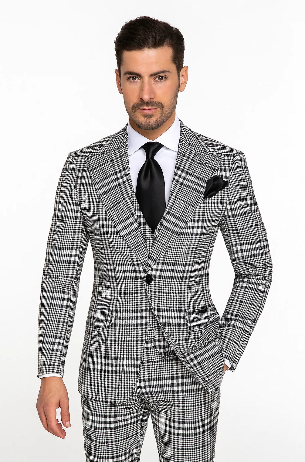 Suits With Baggy Pleated Pants - Wide Leg Pants 100% Wool - Classic Fit in One Button 3 Piece Suit by Rossiman