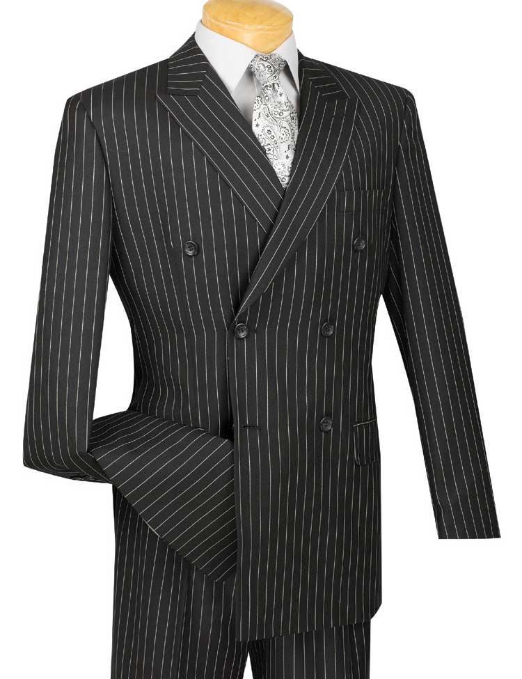 Men's Double Breasted Pinstripe Black Suit