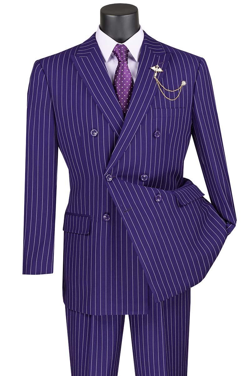Men's Double Breasted Pinstripe Purple Suit