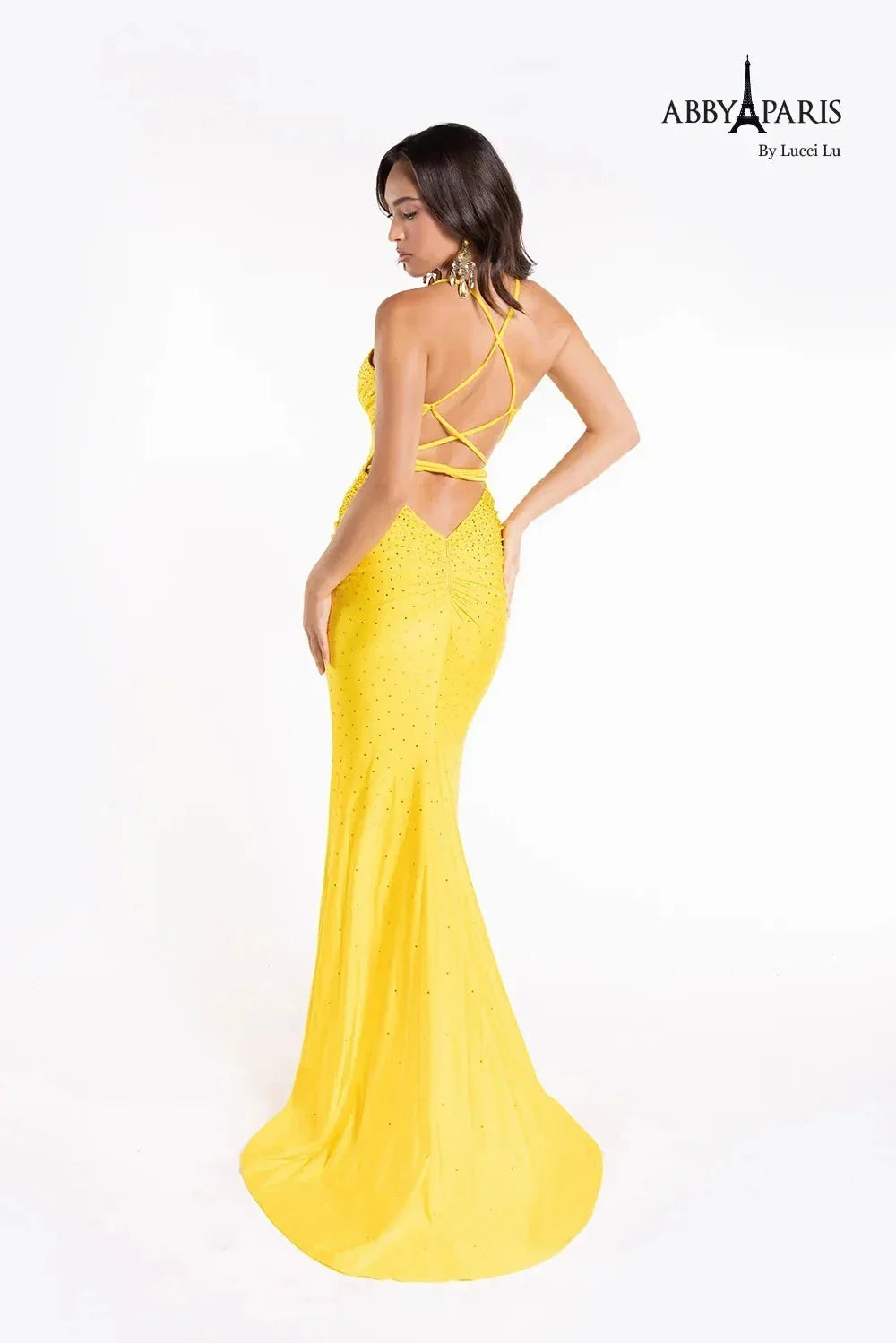 Abby Paris 90174 Beaded Sleeveless Cowl Neck Fitted Gown