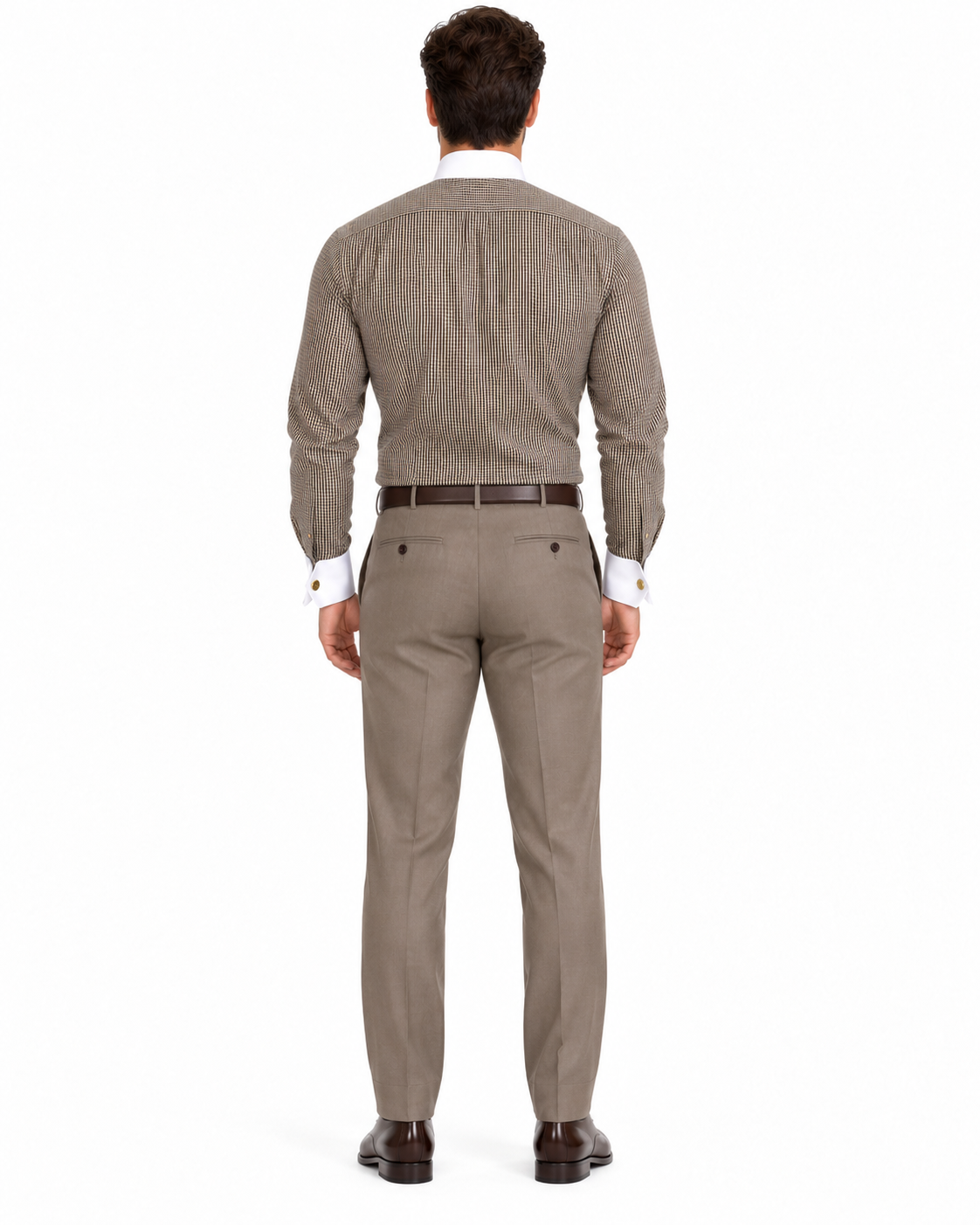 Beige Pin Collar Dress Shirt With Collar Bar