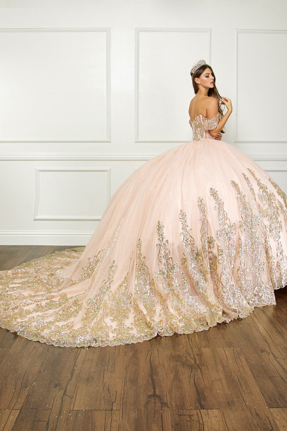 Off Shoulder Long Sleeve Ball Gown by Bella Princess PQ1065