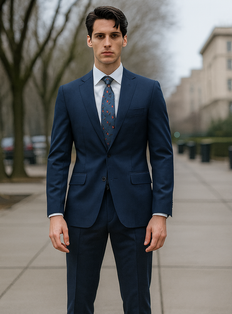 Bertolini Silk & Fabric Men's Suit-Navy- High End Suits - High Quality - High-End Suits With Revolving Kitchen Entrance