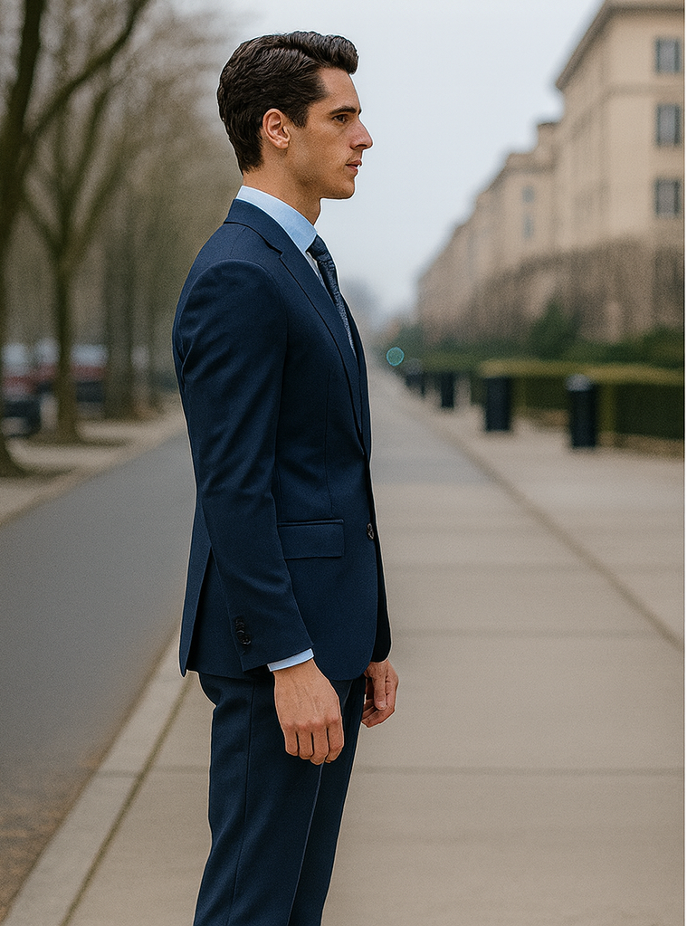 Bertolini Silk & Fabric Men's Suit-Navy- High End Suits - High Quality Suits