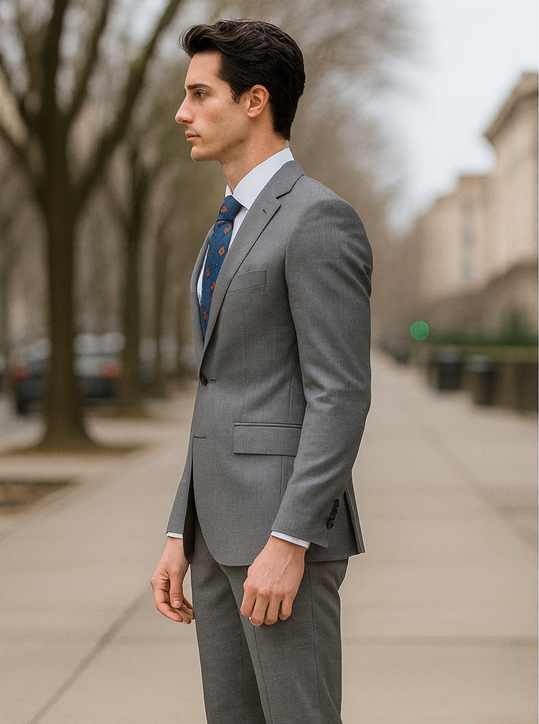 Bertolini Silk & Fabric Men's Suit-Light Gray- High End Suits - High Quality Suits