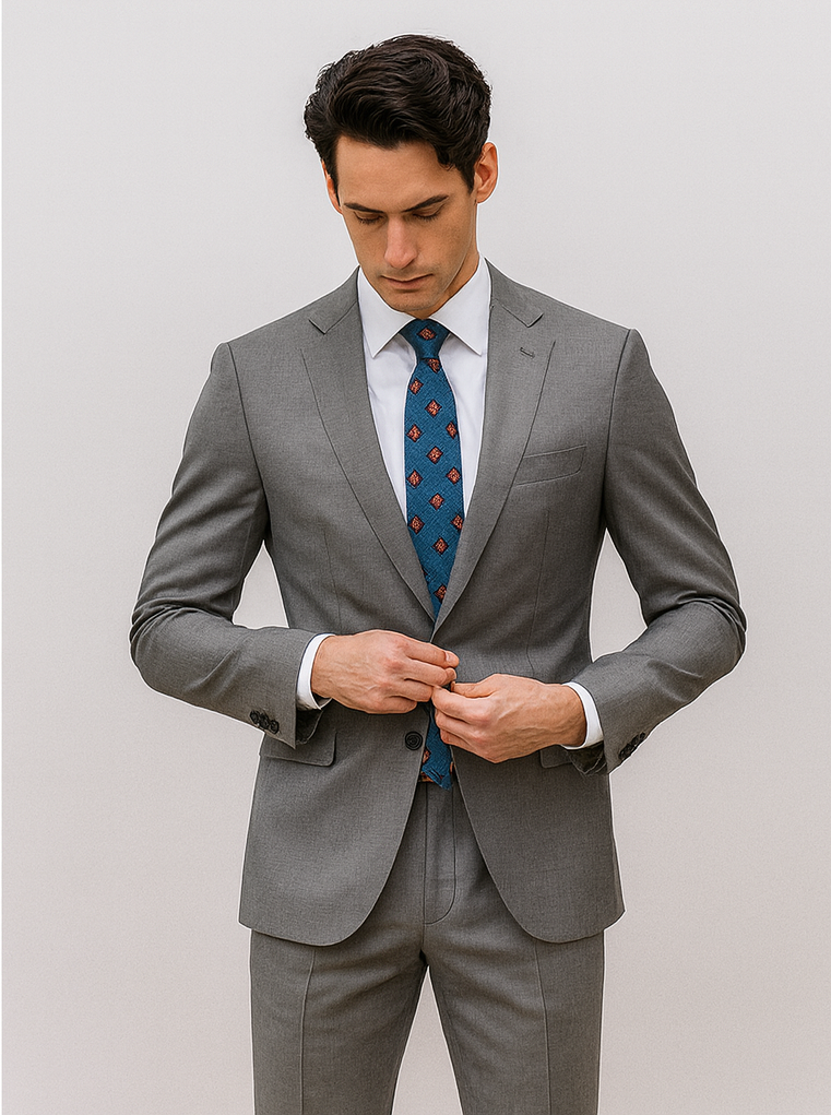 Bertolini Silk & Fabric Men's Suit-Light Gray- High End Suits - High Quality Suits