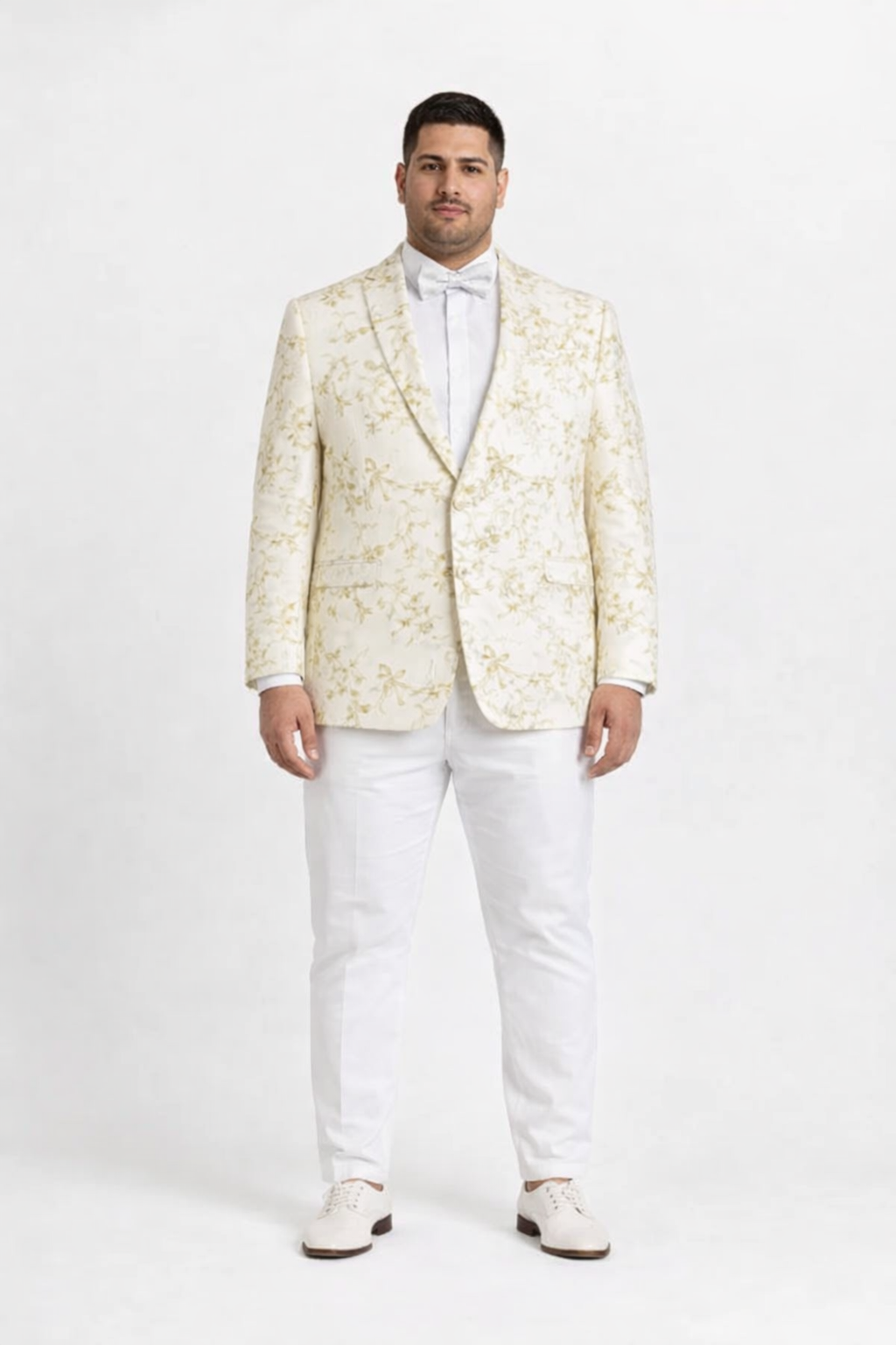 Big And Tall Suit For Men - Jacket + Pants + Bowtie + Pants - Off-White and Gold Suit