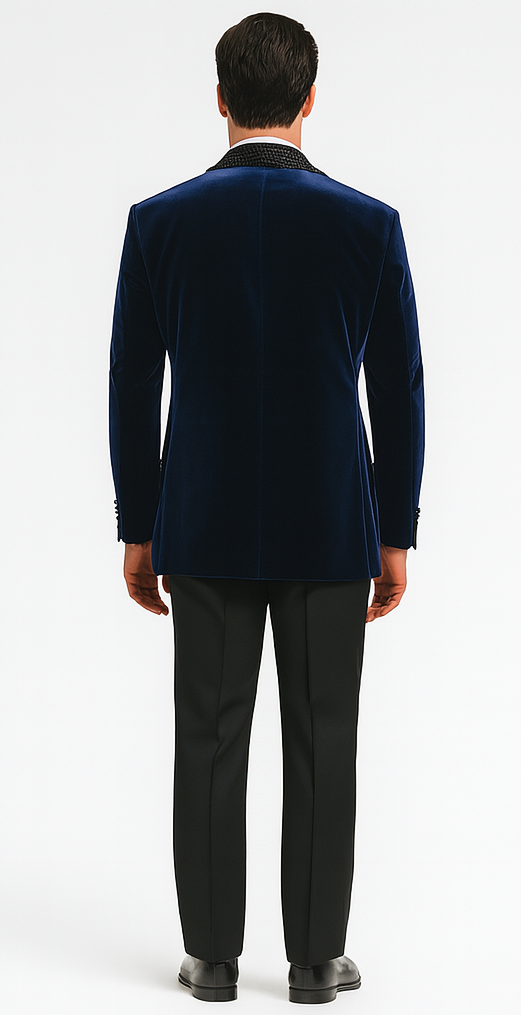 Blue Big & Tall Velvet Sportcoat with Rhinestones