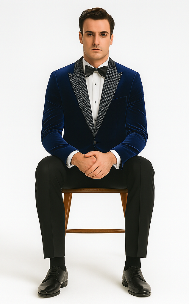 Blue Big & Tall Velvet Sportcoat with Rhinestones