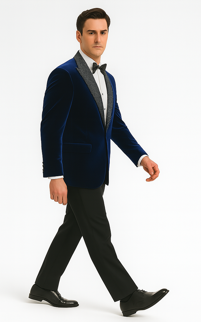 Blue Big & Tall Velvet Sportcoat with Rhinestones