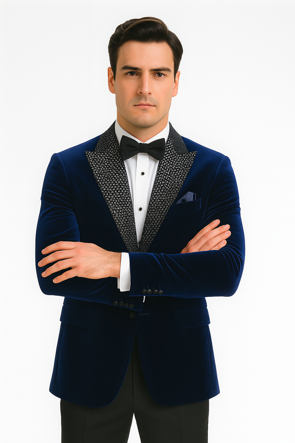 Blue Big & Tall Velvet Sportcoat with Rhinestones