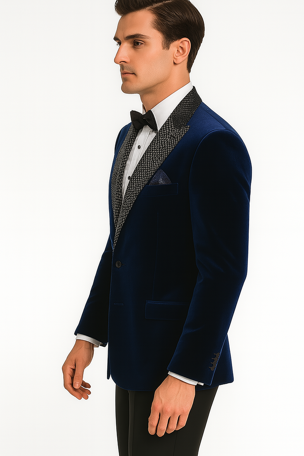 Blue Big & Tall Velvet Sportcoat with Rhinestones