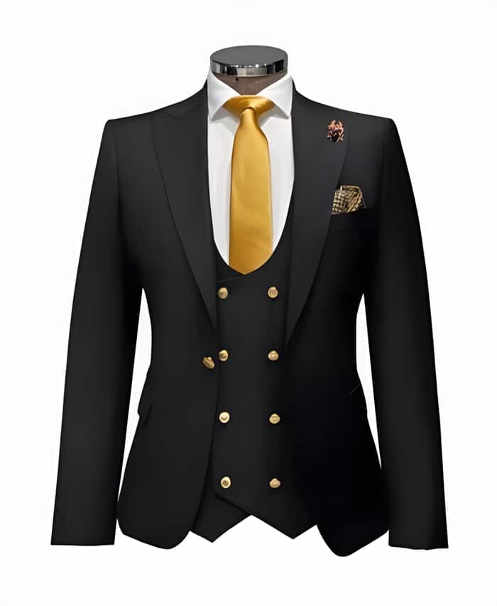 Black and Gold Suit With Double Breasted Vest - Black Wedding Suit